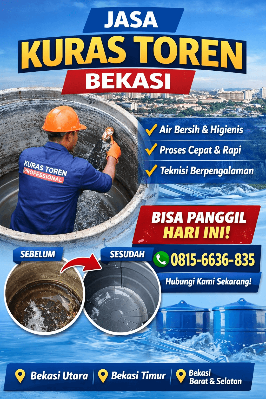 jasa kuras toren air bekasi di rumah pelanggan